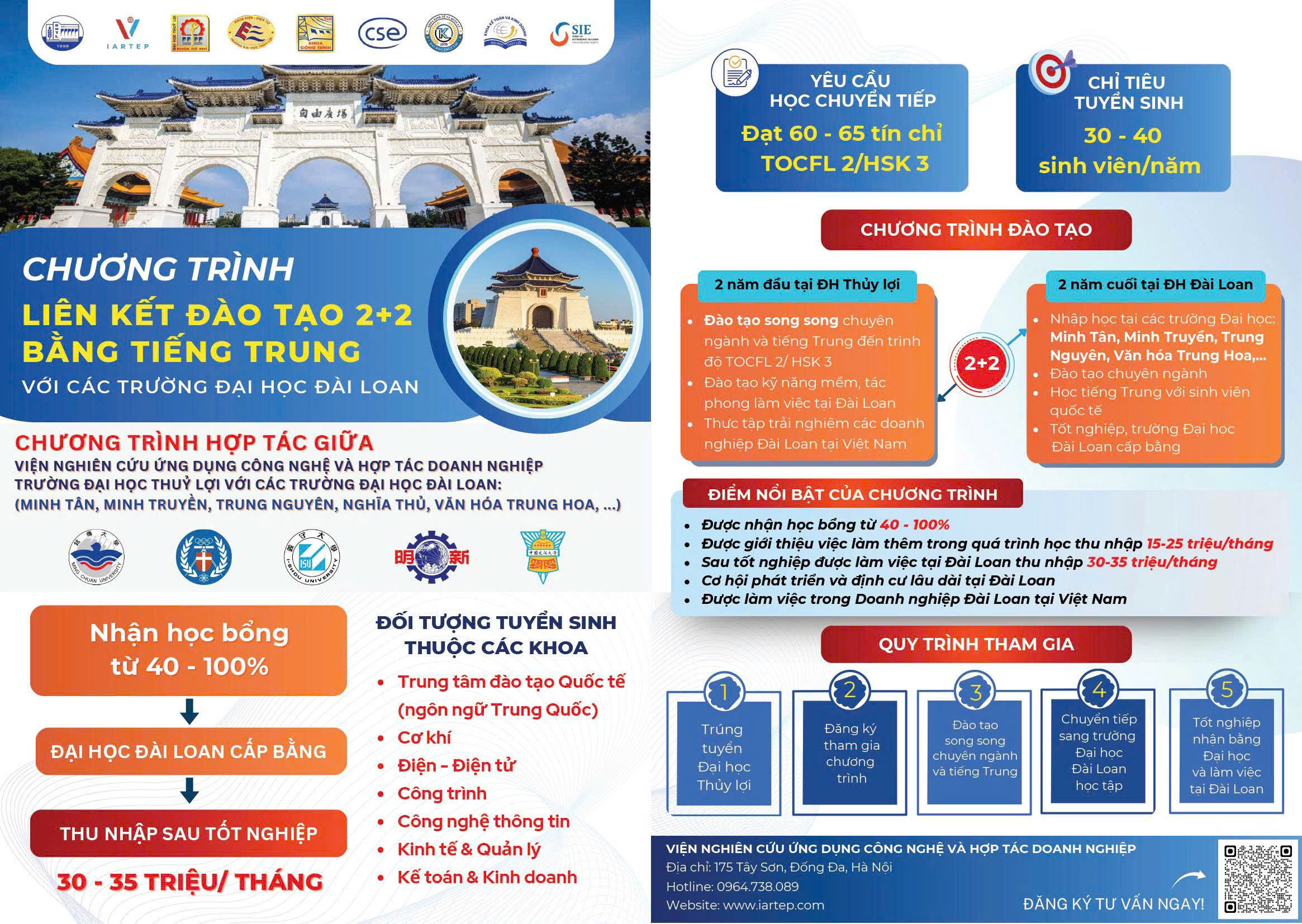 THÔNG BÁO TUYỂN SINH CHƯƠNG TRÌNH LIÊN KẾT ĐÀO TẠO 2+2 BẰNG TIẾNG TRUNG VỚI CÁC TRƯỜNG ĐẠI HỌC ĐÀI LOAN