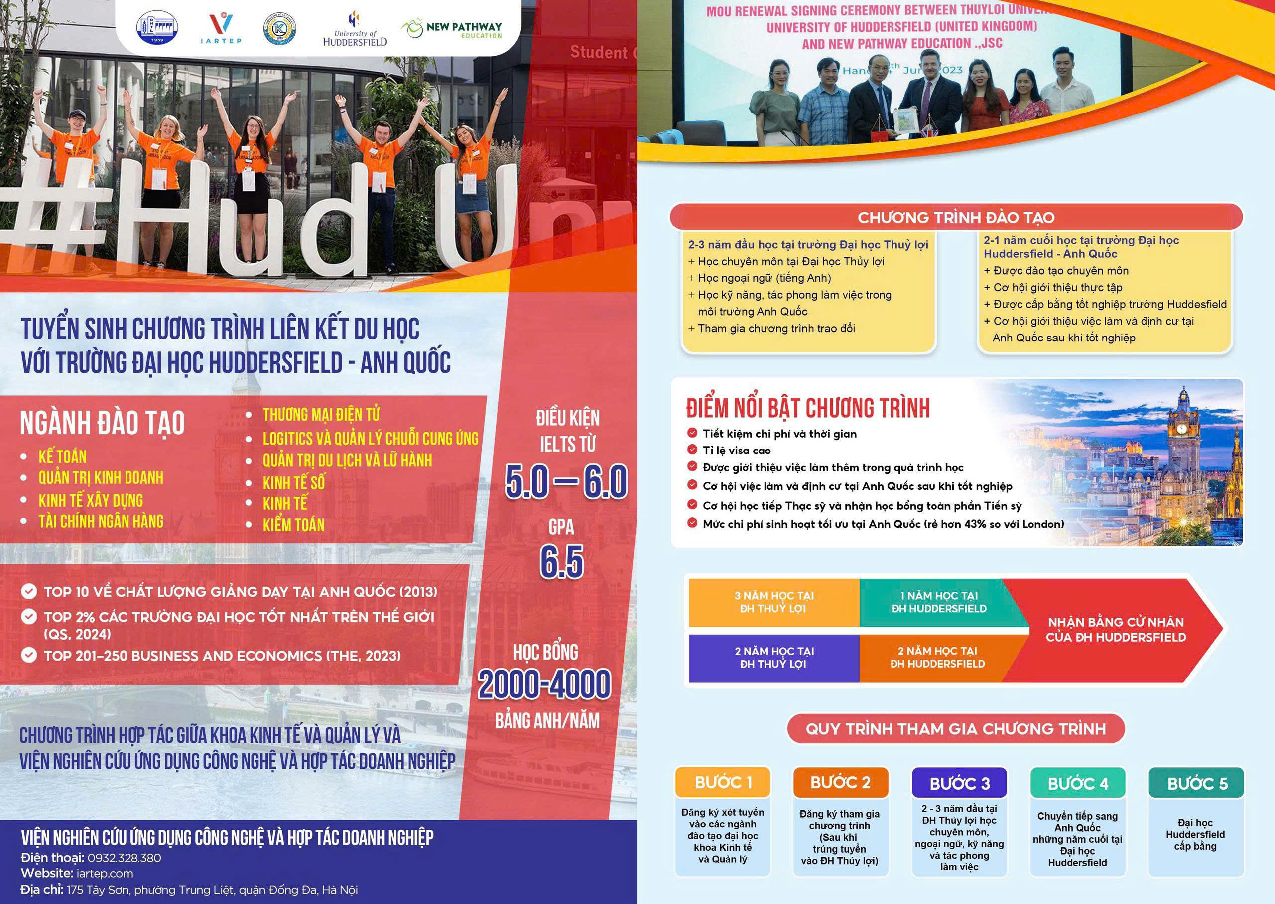 THÔNG BÁO TUYỂN SINH CHƯƠNG TRÌNH LIÊN KẾT DU HỌC VỚI TRƯỜNG ĐẠI HỌC HUDDERSFIELD - ANH QUỐC