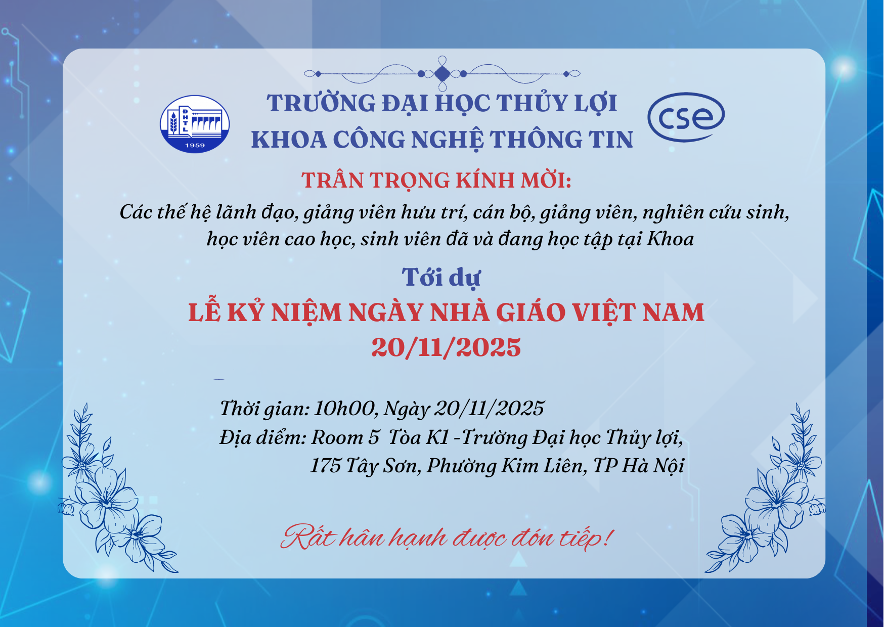 KHOA CÔNG NGHỆ THÔNG TIN TRÂN TRỌNG KÍNH MỜI THAM DỰ LỄ KỶ NIỆM NGÀY NHÀ GIÁO VIỆT NAM 20/11