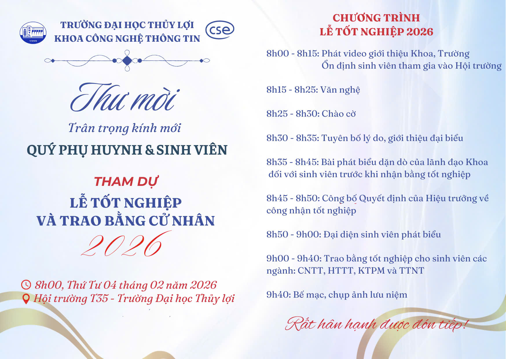 Thư mời Lễ tốt nghiệp năm 2026 (Đợt 1)